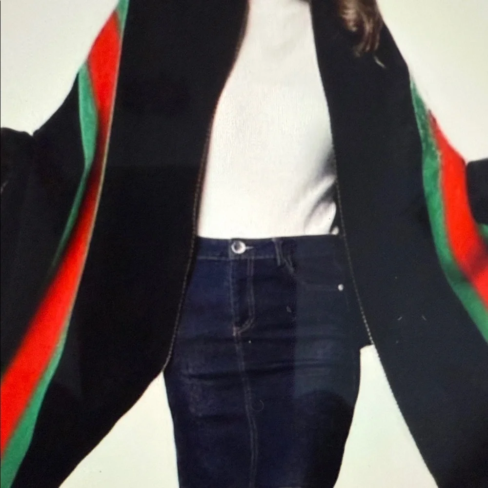 Stylish Black Scarf with Red and Green Stripes - Picture 6 of 6